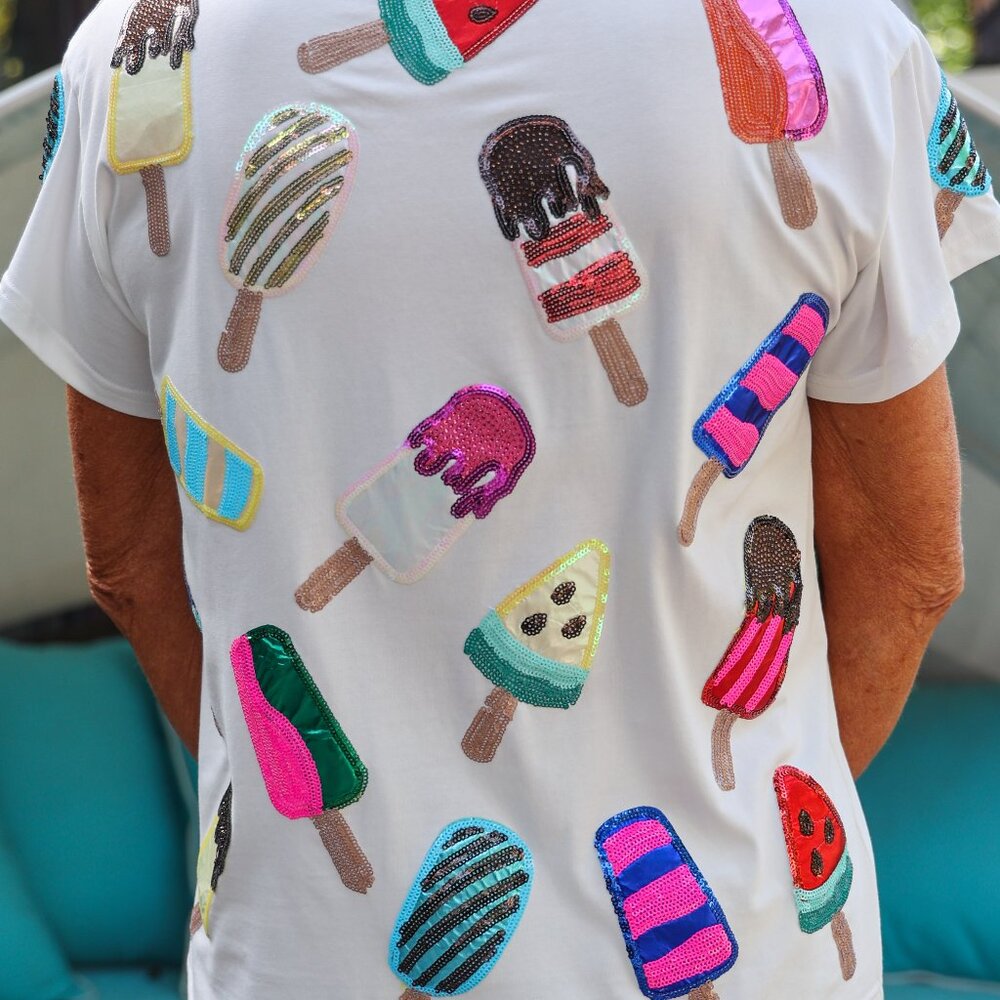 NWT Queen Of Sparkles White Scattered Multi Color Popsicle Tee - Picture 5 of 9